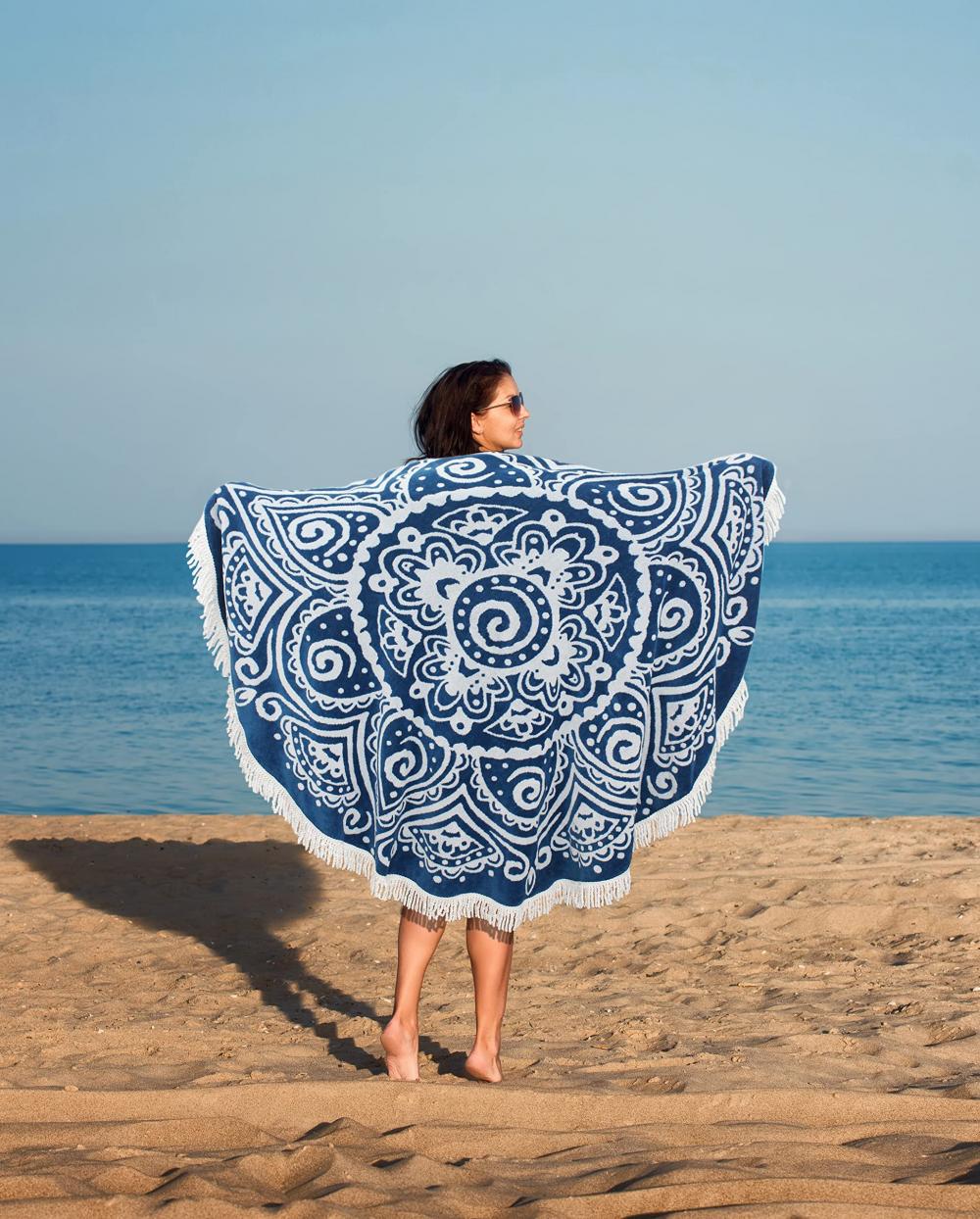 Mandala Jacquard Velour Cotton Round Beach Towel