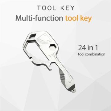 24 In 1 Stainless Steel Mini Multifunctional Screwdriver Key Shape Bottle Opener Slotted Screwdriver Keychain Pocket Repair Tool