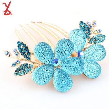 Alloy Plating KC gold Korean dish new style Rhinestone studded jewelry flower hair comb