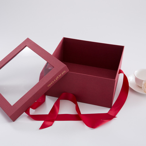 Custom Paper Square Gift Box With Transparent Lid