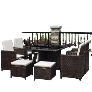 Modern Rattan Outdoor Table and Chair Set for Dining Room and Living Area