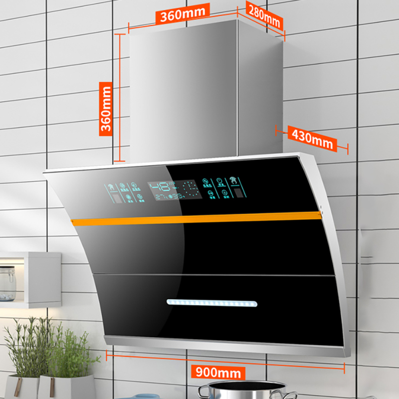 Factory Supplier 90cm Competitive Price electric chimney Customize logo wall mounted screen touch inox range cooker hood