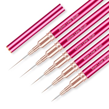 Custom Logo Synthetic/Kolinsky Liner Brushes - 5/8/12/20/25mm Nail Art Ultra Thin Brushes in 9 Colors