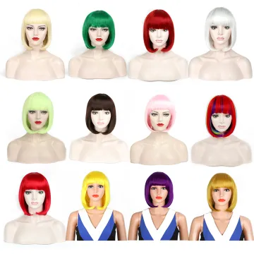 Synthetic Wig with Bangs Straight Natural Bob Wigs Heat Resistant False Hair Wigs for Women