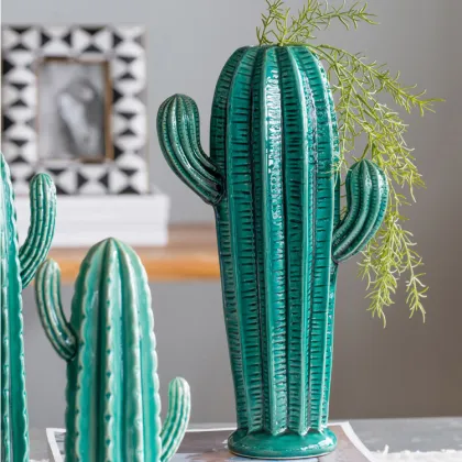 Nordic Ice Crack Cactus Ceramic Ornaments for Home Decor