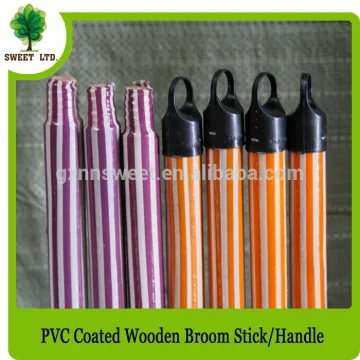 2016 New design wholesales PVC coated stripe design wood broom stick for Agricultural tools