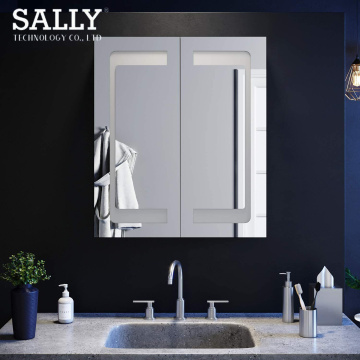 SALLY Armario con espejo de almacenamiento LED para baño con puerta doble