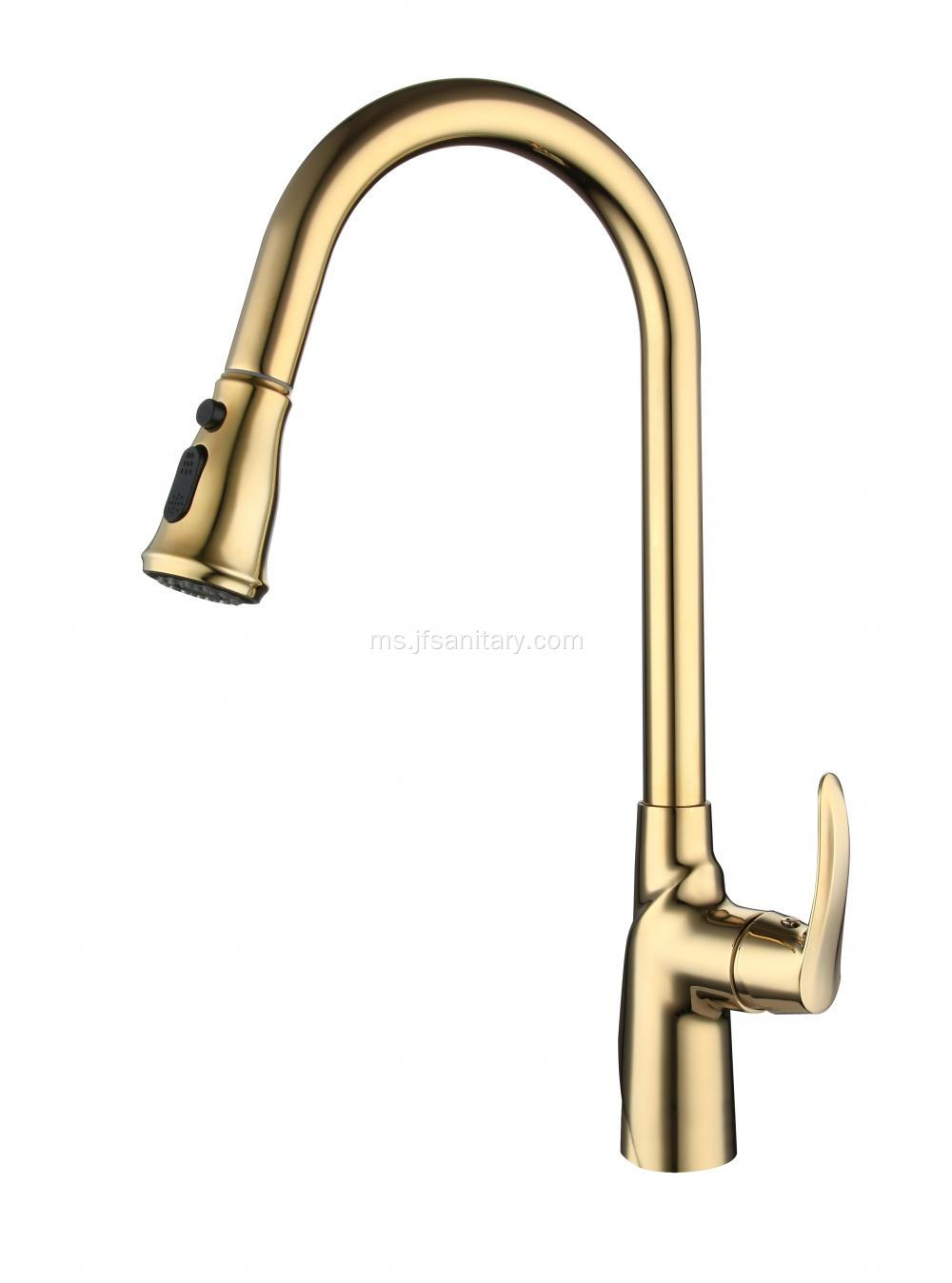 Gold Brass menarik ke bawah faucets dapur untuk tenggelam