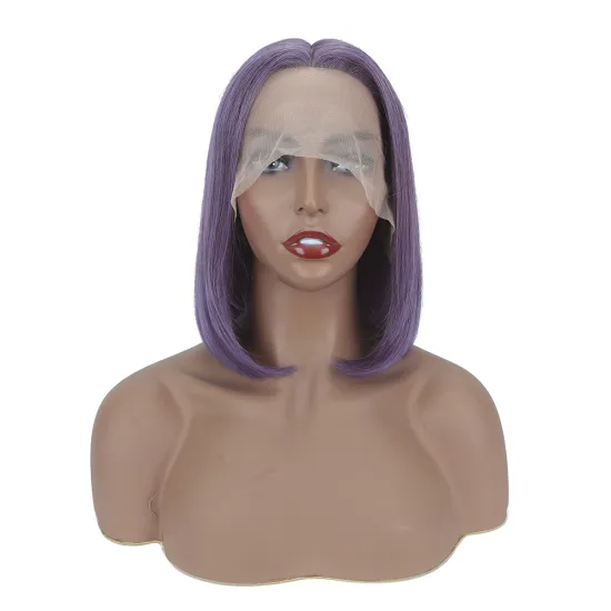 Hot sells No any split ends virgin brazilian hair Silky Straight Remy Hair Smoke Purple Bob Wigs T Part for Women lace bob wigs