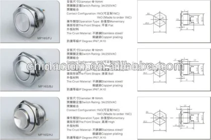16mm Button switch/Emergency stop switch/Metal push button switch