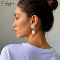 White Three-Dimensional Flower Water Drop Pearl Earrings