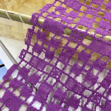 Fyrkantigt rutnät bomull Nylon garn Guipure broderi tyg