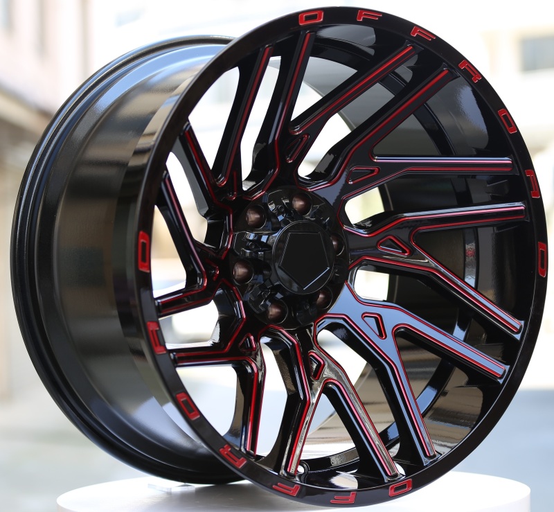 Gloss Black Painted with Red Milled Edge Wheels