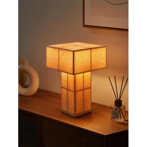 Handmade Rechargeable Ambient Nightstand Lamp Yellow Shade
