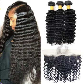 Fast shipping plenty stock 3 bundle deep curly hair with closure, one pack deep wave human hair, deep curly unprocessed hair