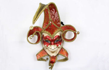 Red Female Venetian Jester Mask Handmade With Jester Face Mask 17 Inch