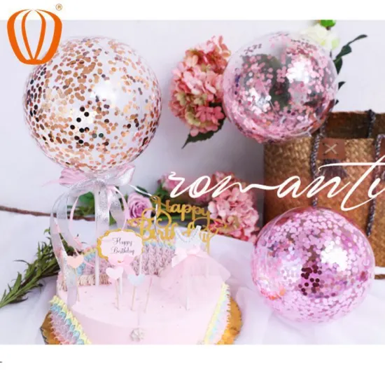 5 Inch Wave Ball Red Ins Pole Sequin Balloon Cake Topper Birthday Decoration Party Supplies