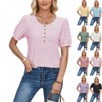 woman t shirt Casual Short Sleeve Button