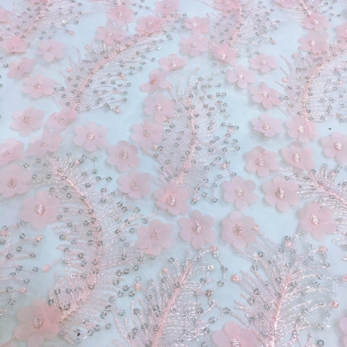 3D Chiffon Flower With Glitter Sequin Embroidery Fabric