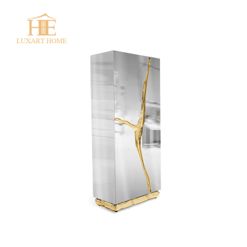 Lapiaz Cabinet: Unique Design Silver Mirror Finished Stainless Steel Wine Cabinet for Luxury Living Rooms