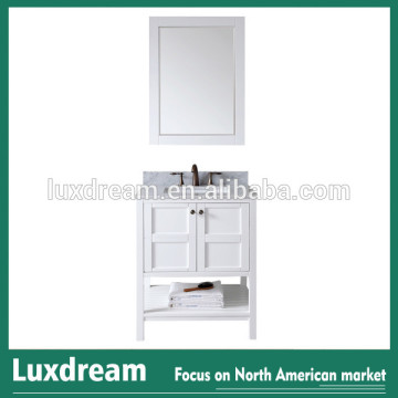 24 inch white matte bathroom vanity with marble top wooden shelf