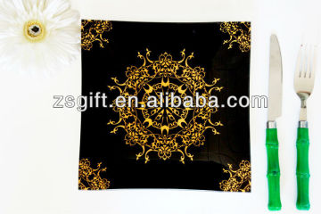 Black square glass plate with decal printing