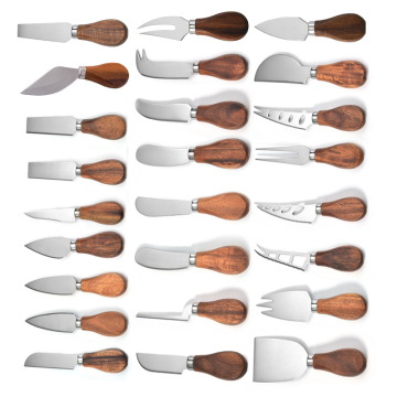 Acacia Wood Handle Cheese Knife Set with Slicer and Fork for Charcuterie Boards