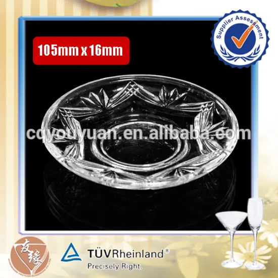105mm small round flat embossed crystal glass plate