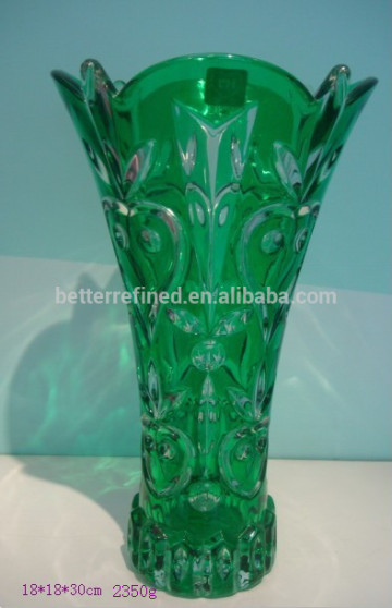 Green carved crystal vase