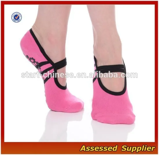 OEM Women Ballet Socks/Pink Non slip Crossover Yoga Pilates Socks---AMY15701