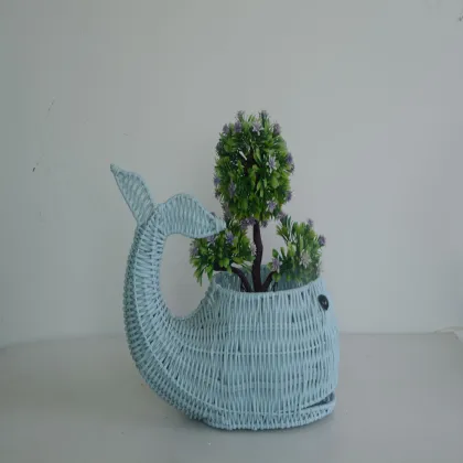 blue plastic rattan weaving whale decoration pot