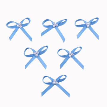 Blue Satin Ribbon Bow with Pearl