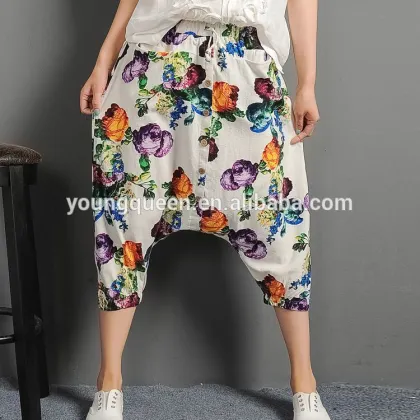 NT28 2016 summer women's pants new folk style flower crotch elastic harem pants wholesale