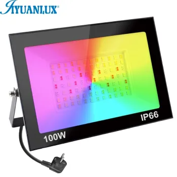 Outdoor IP66 RGB Flood Light with Remote Control: Adjustable Brightness (10W, 20W, 30W, 50W, 100W, 200W)