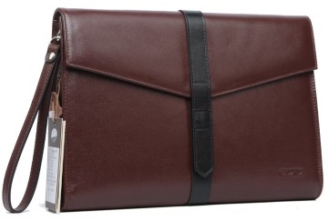 Factory Hot Wholesale Stylish Contrast Color Clutch Handmade A4 Leather Portfolio with Snap Closure