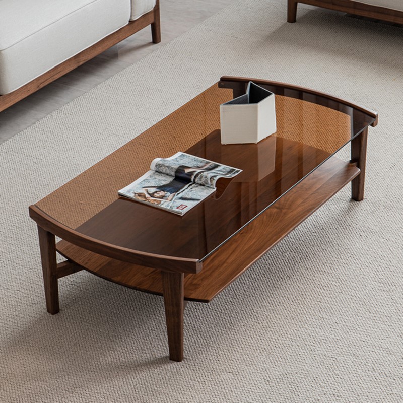 Mesa de madera maciza de vidrio endurecido