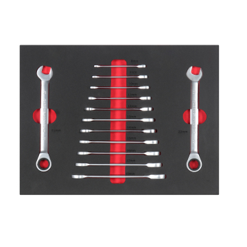 13-Piece 8-22mm Combination Ratchet Wrench Set in Red EVA Foam - Ideal for Garage, Tool Chest, and Trolley Use