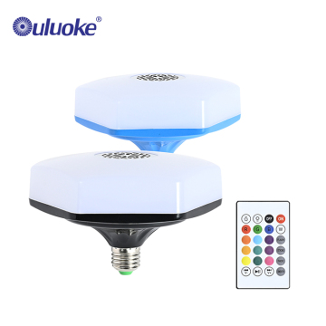 Hexagonal Remote Control RGB Bluetooth LED Bulb Speaker - 18W Black Blue Light