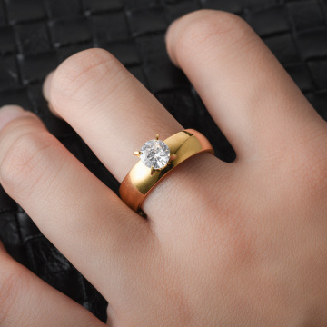 Hot Selling Stainless Steel Stone Engagement Ring Zircon Gold Jewelry Couple Diamond Rings