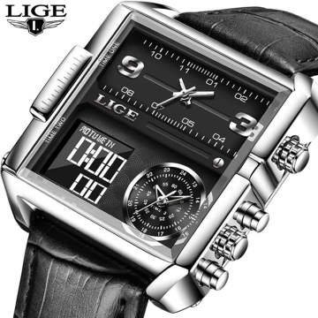 LIGE 8925 Men's Square Digital Sports Waterproof Watch Band