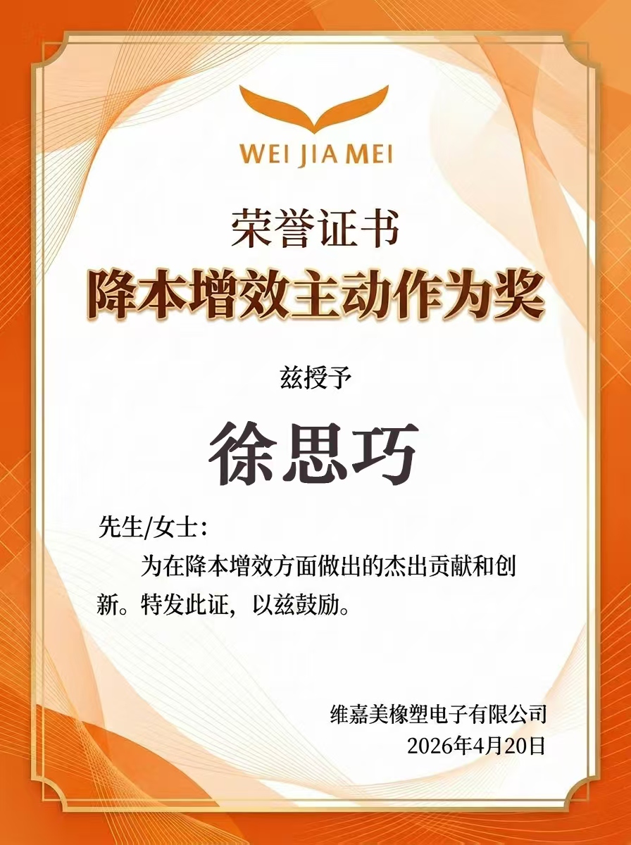Cost Reduction and Efficiency Improvement Proactive Action Award - Xusiqiao