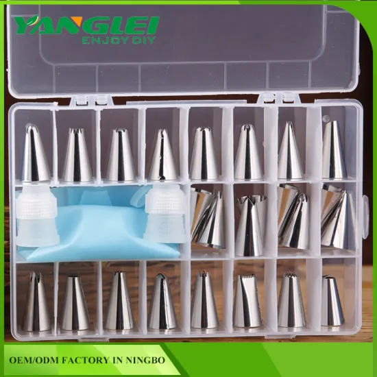 Factory Direct Prices Food Grade 24 Piece DIY Cake Decoration Stainless Steel Nozzles Set With Silicone Pastray Bag