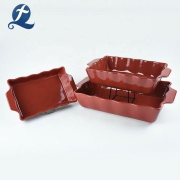 Colorful ceramic rectangle bakeware set