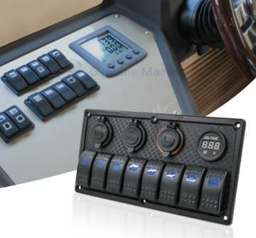 12V/24V Marine 8 Gang Waterproof Digital Voltage Display with Dual USB Charging Rocker Switch Panel