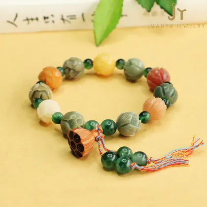 Jewelry Stone Bodhi Root Beaded Bracelets: Precious Stone Prayer Beads & Bodhi Seed Buddha Beads for Women