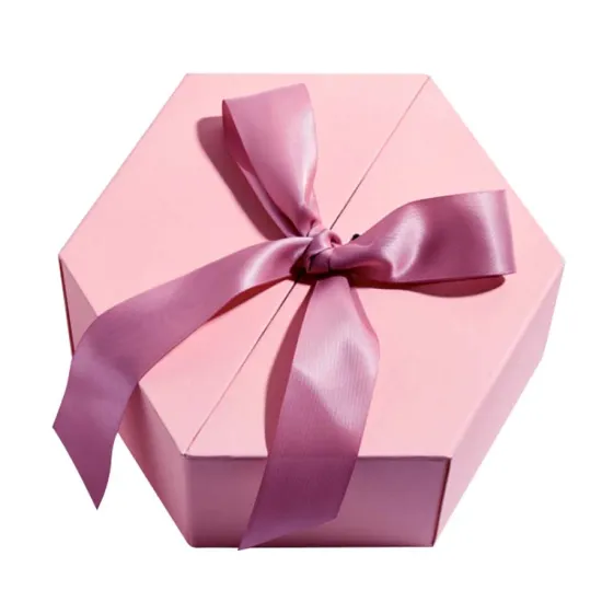 Pink Stamp Foil Cardboard Hexagon Shaped Gift Box