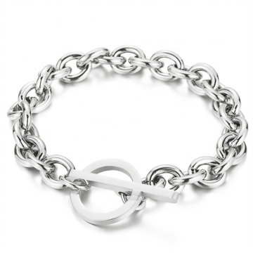 Yiwu Aceon Velle Stainless Steel Chunky Oval Bracelet with Custom Logo and 4D Bar Toggle Clasp