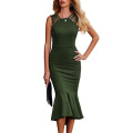 Sleeveless Backless Ruffle Hem Women's Elegant Midi Bodycon Dress Manufactory