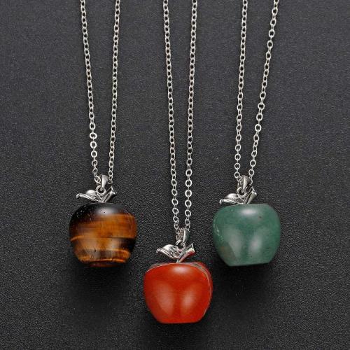 Stone Pendant Necklace Pure Natural Crystal Gemstone Christmas Apple Shape for Women and Girls Pendant Fashion Jewelry