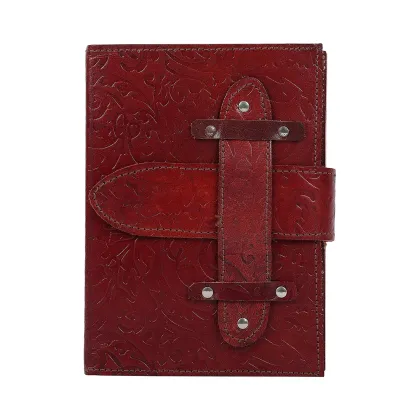 Customizable Red Leather Diary with Traditional Pattern